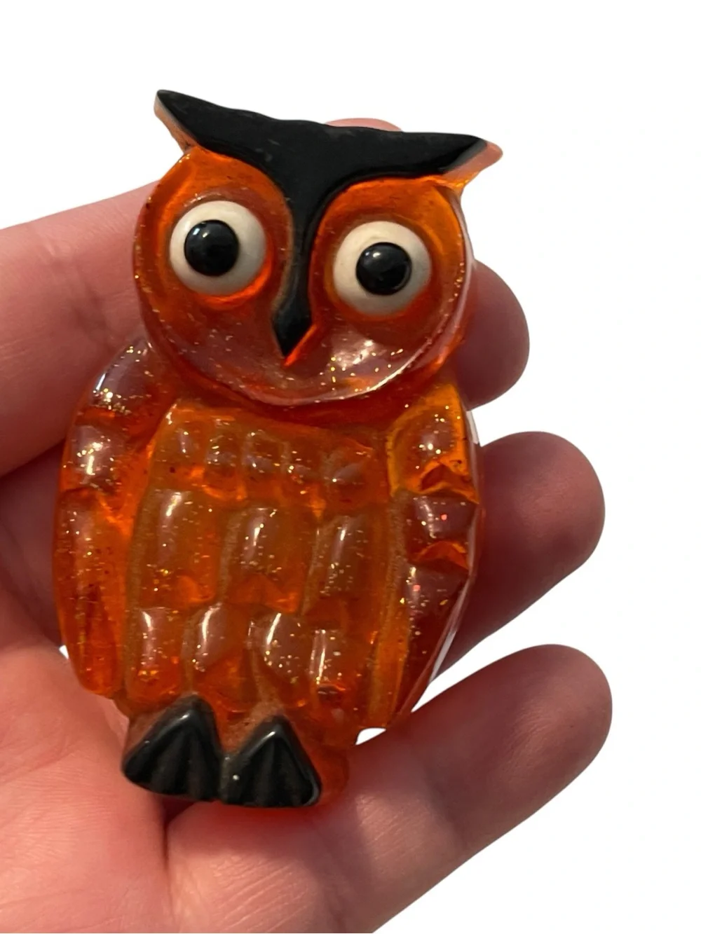 Vintage 1970s Amber Lucite Glitter Owl Plug-In Nightlight Made in Japan MCM